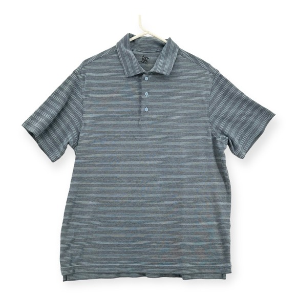 R&R Other - R&R Casual Polo Shirt Mens Medium Short Sleeve Gray Stripe Rugby‎